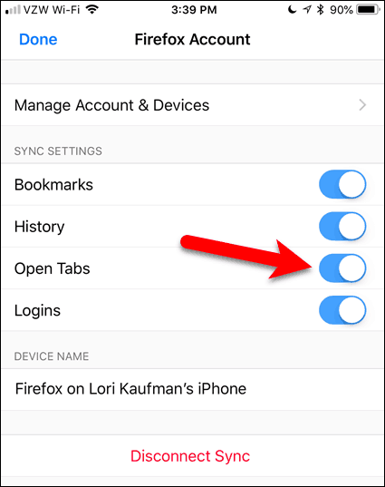 Aktifkan Buka Tab di Firefox untuk iOS