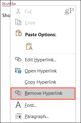 Klik kanan dan pilih Hapus Hyperlink