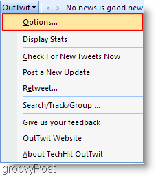 Twitter di dalam Outlook: Konfigurasi OutTwit