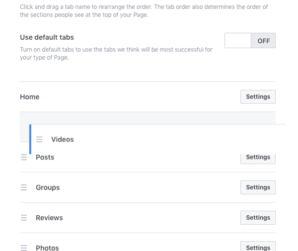 Susun ulang tab di halaman bisnis Facebook Anda untuk mencerminkan konten atau strategi pemasaran Anda.