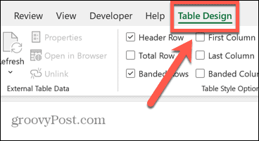 menu desain tabel excel