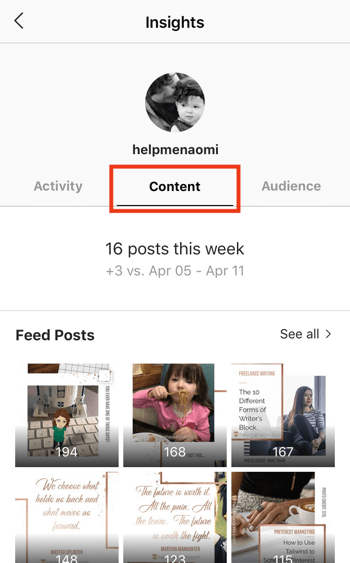 Lihat data ROI Instagram Stories, Langkah 2.