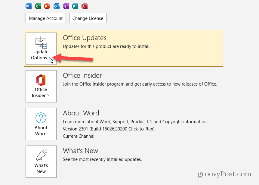 Nonaktifkan Pembaruan Microsoft Office 