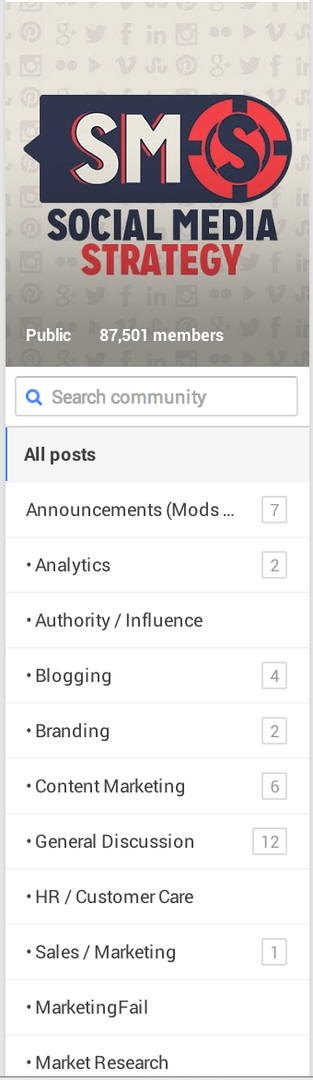 google + daftar kategori diskusi