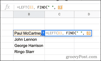 Menggunakan fungsi FIND di Google Spreadsheet