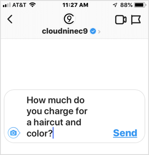 Contoh pertanyaan umum tentang bisnis di Instagram.
