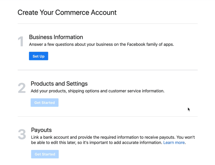 kotak dialog untuk mengatur informasi bisnis Anda untuk akun perdagangan facebook Anda
