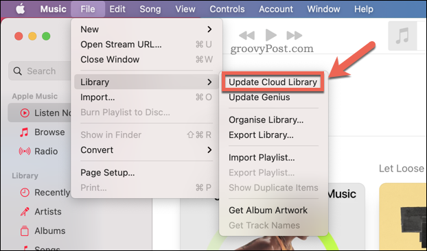 Memperbarui koleksi cloud Apple Music di app Mac Music