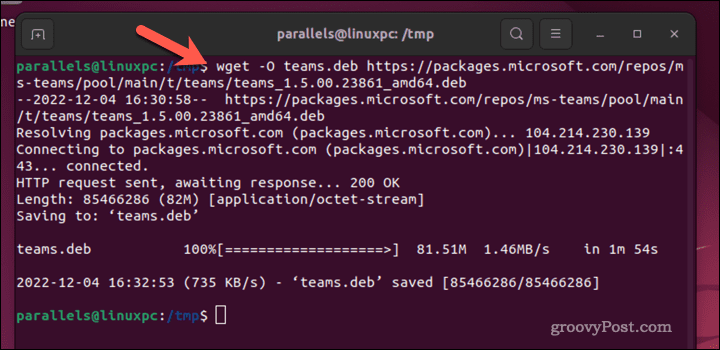 Unduh Microsoft Teams di terminal Ubuntu