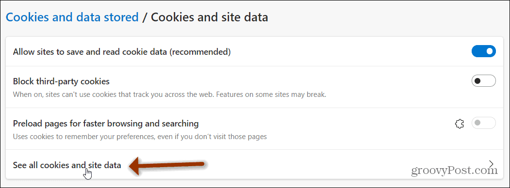 lihat semua cookie dan tepi data situs
