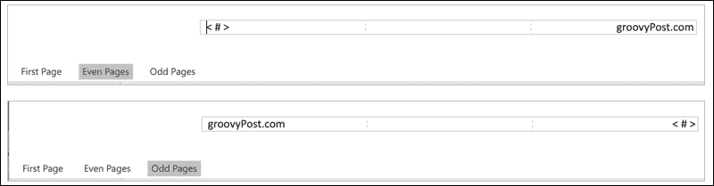 Header halaman genap dan ganjil di Word di web