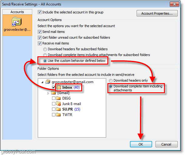 Cuplikan Layar Outlook 2010 - kotak masuk menggunakan item lengkap unduhan perilaku khusus