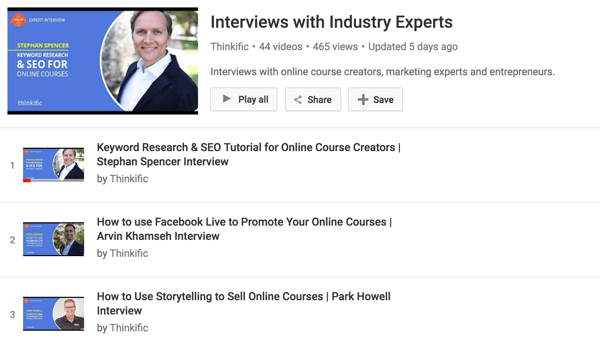 Saluran YouTube Thinkific memiliki serangkaian wawancara dengan pembuat kursus online.