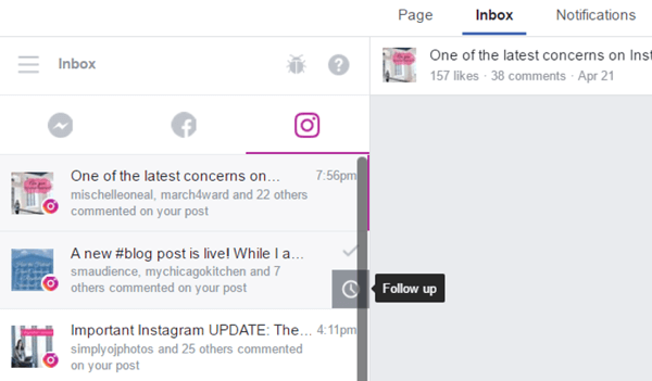 Klik ikon jam di desktop untuk memindahkan notifikasi Instagram ke folder Follow-Up.