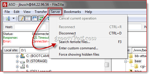 Pencarian File Jarak Jauh FTP FileZilla