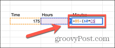 google sheet dikurangi 60 kali hasil bagi