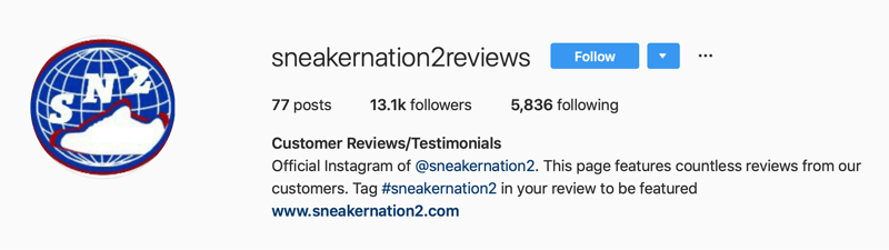 akun Instagram sekunder untuk ulasan SneakerNation2