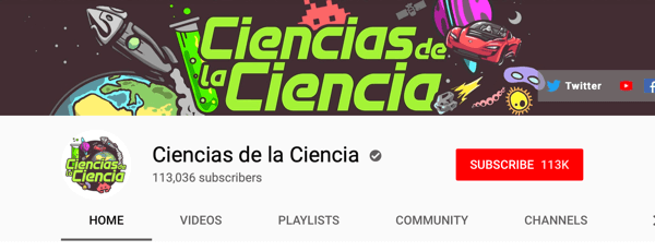 Cara merekrut pemberi pengaruh sosial berbayar, contoh saluran YouTube berbahasa Spanyol Ciencias de la Ciencia
