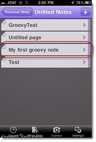OneNote Unfiled Notes di iPhone