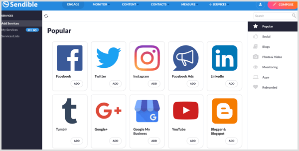 daftar jaringan media sosial yang didukung oleh Sendible
