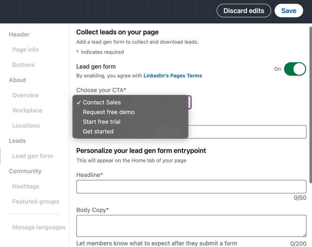 organik-linkedin-lead-gen-forms-cara-membuat-halaman-perusahaan-cta-langkah-2