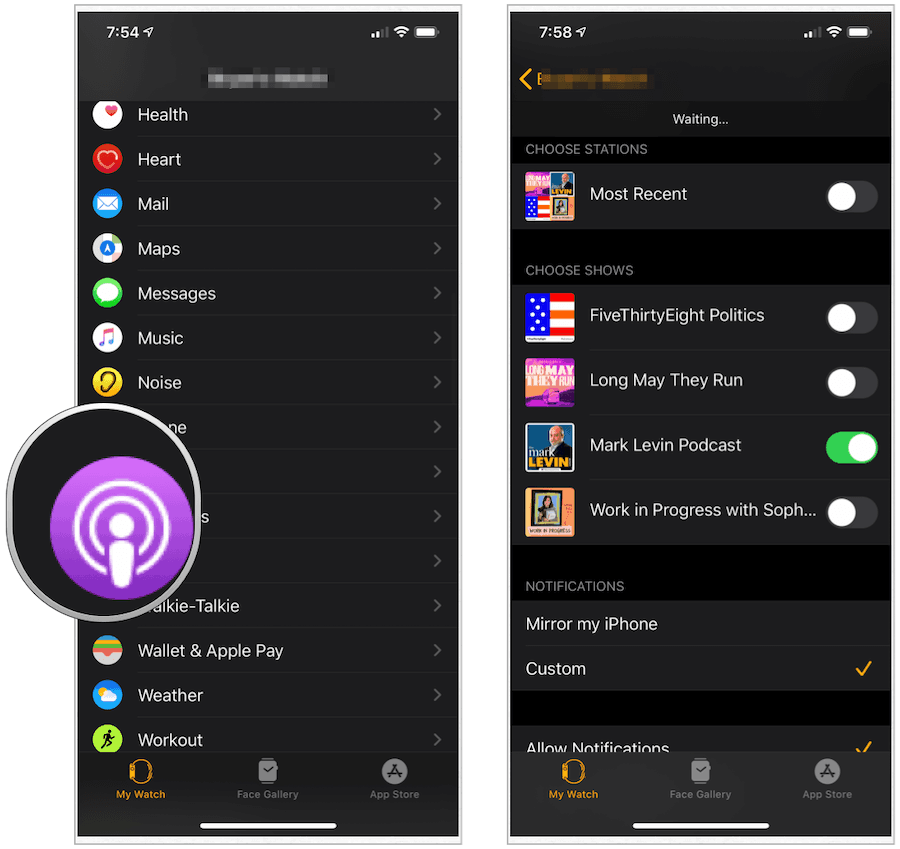 Aplikasi podcast Apple Watch