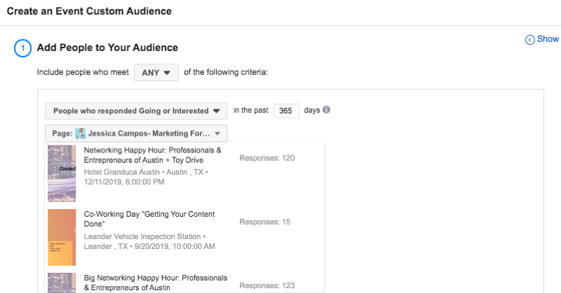 mengatur Facebook custom audience dari orang-orang yang menanggapi acara