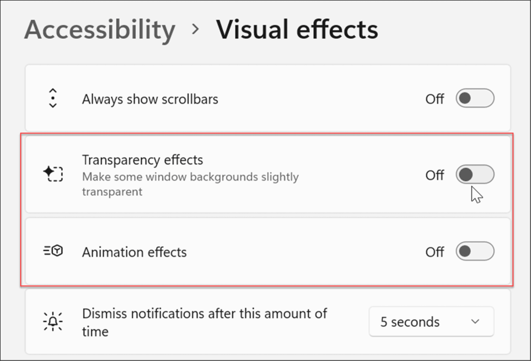 aksesibilitas efek visual pengaturan windows 11