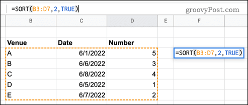 Menggunakan fungsi SORT di Google Spreadsheet