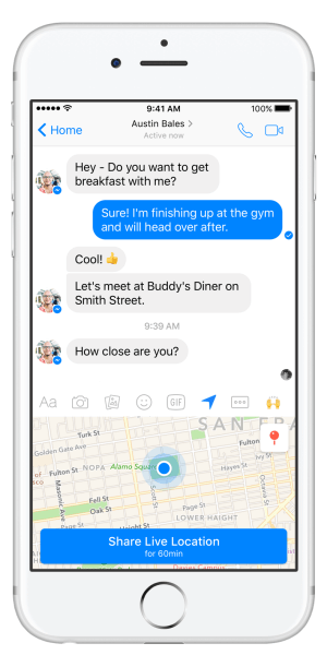 Facebook Messenger memperkenalkan fitur Lokasi Langsung.