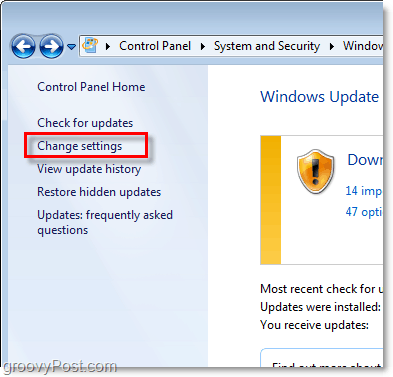 Windows 7 - Screenshot Tautan Konfigurasi Pembaruan Windows