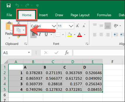 Menyalin data yang dipilih di Microsoft Excel