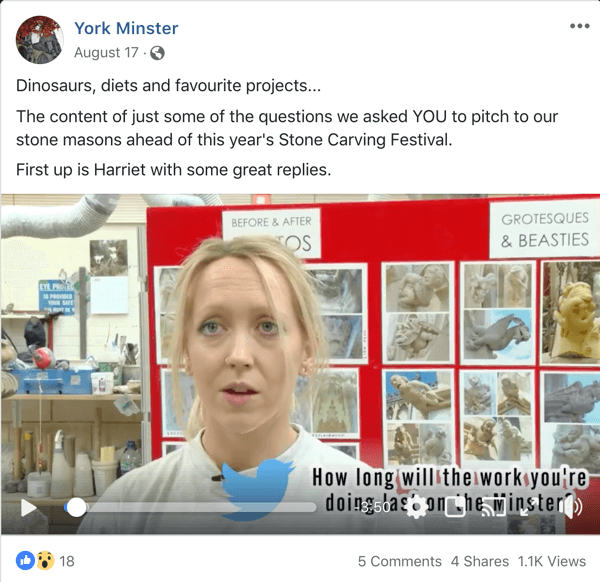 Contoh posting Facebook yang mendukung AMA dari York Minster.