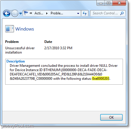 lihat informasi teknis termasuk kode kesalahan windows 7