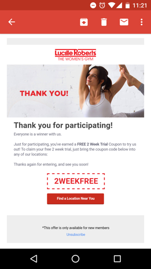 Kirim email tindak lanjut dengan kupon untuk mendorong peserta kontes menjadi pelanggan.