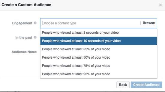 Persempit audiens Facebook kustom Anda berdasarkan persentase video yang ditonton.