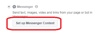 Jika Anda memilih Messenger sebagai tujuan untuk iklan Anda, klik Set Up Messenger Content.