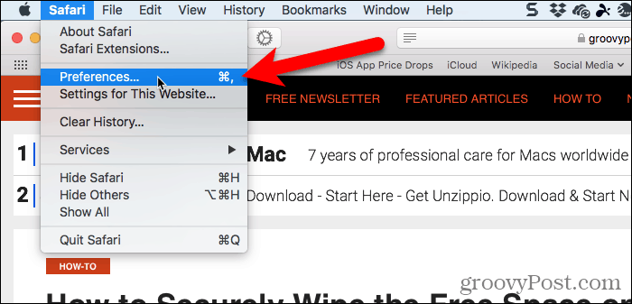 Buka Safari> Preferensi di Safari untuk Mac