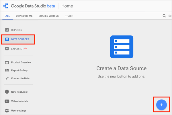 Buka tab Sumber Data dan klik tombol + di sebelah kanan.