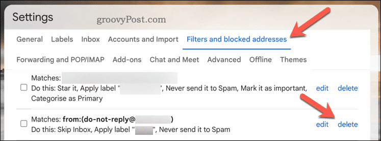 Hapus tombol filter di Gmail