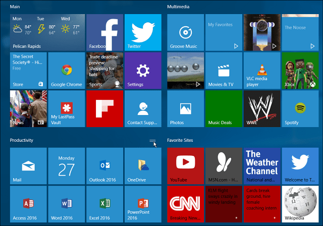Grup Windows 10 ubin mulai menu besar