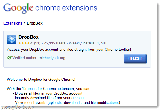 Dropbox untuk google chrome sebagai ekstensi oleh michaelyork.org