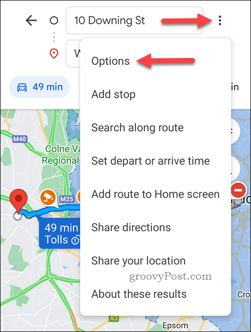 Buka opsi petunjuk arah Google Maps