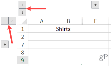 Tombol Angka Kolom dan Baris yang Dikelompokkan di Excel pada Windows