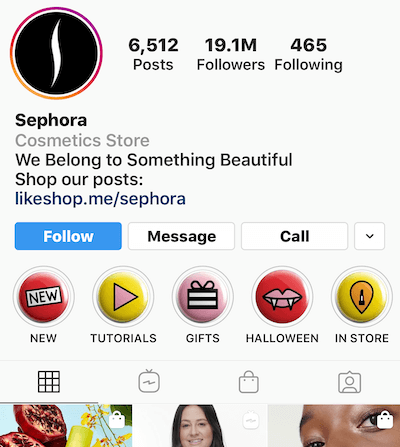 Album sorotan Instagram di profil HubSpot
