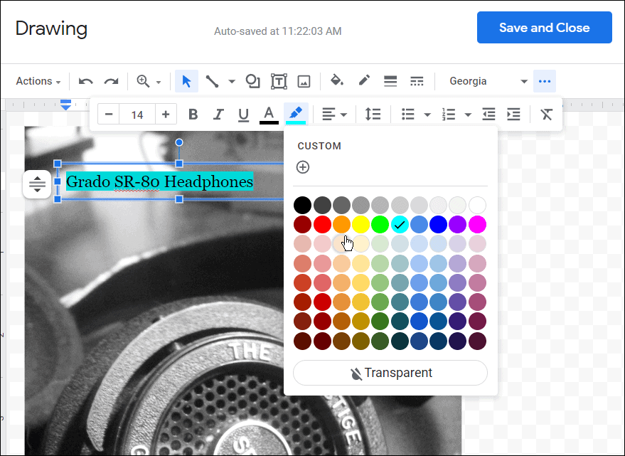 Warna font dll cara melapisi gambar di Google Documents
