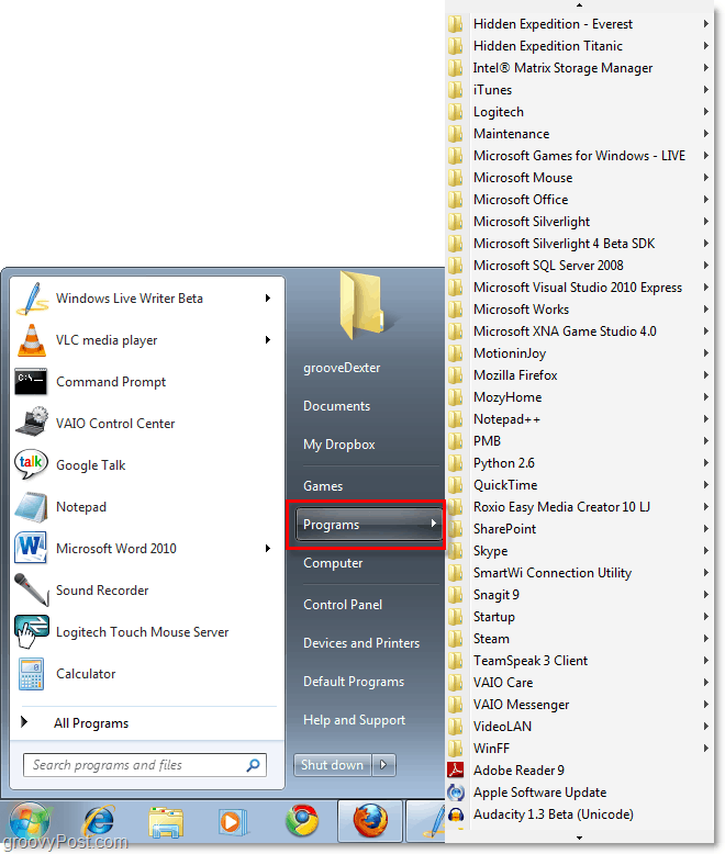 windows 7 start menu dengan xp classic Semua program start menu