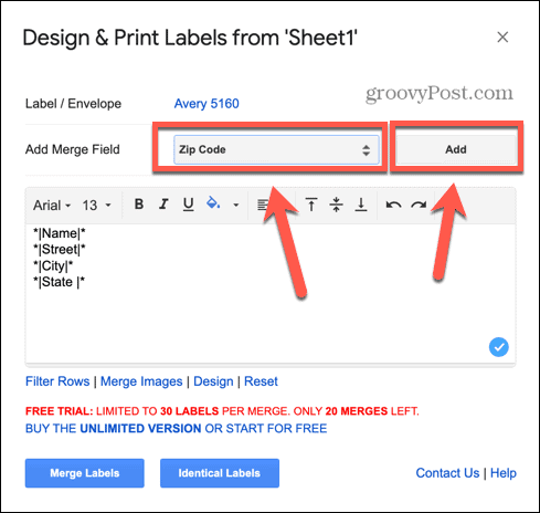 google sheets tambahkan bidang label