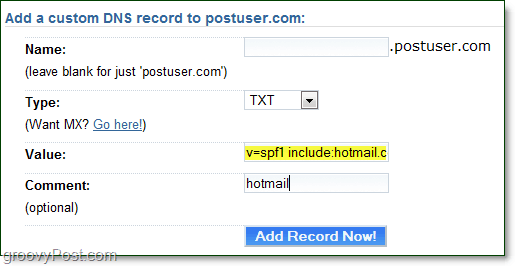 melewati nilai TXT ke host domain Anda
