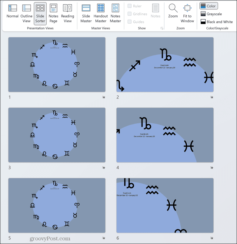 tampilan penyortir slide powerpoint